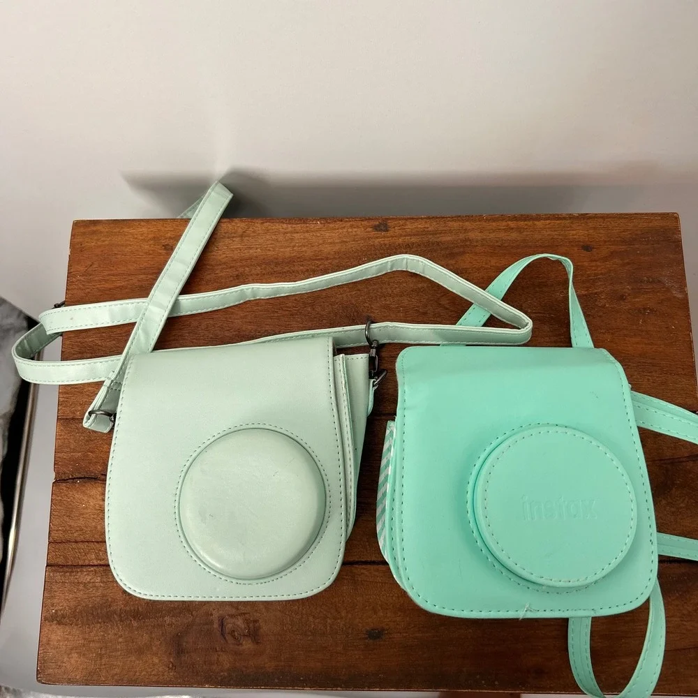 Set of 2 Instax Camera Cases Mint Green and Teal Chevron Instant Film Covers